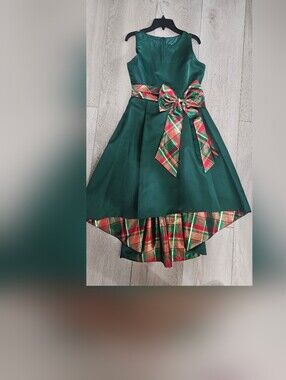 Rare Editions Emerald Green Girls Holiday Dress with Plaid Bow